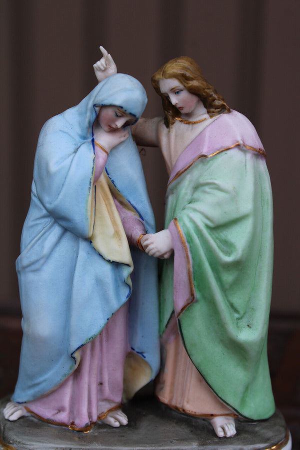 Antique Belgian vieux andenne bisque porcelain calvary crucifix holy water font