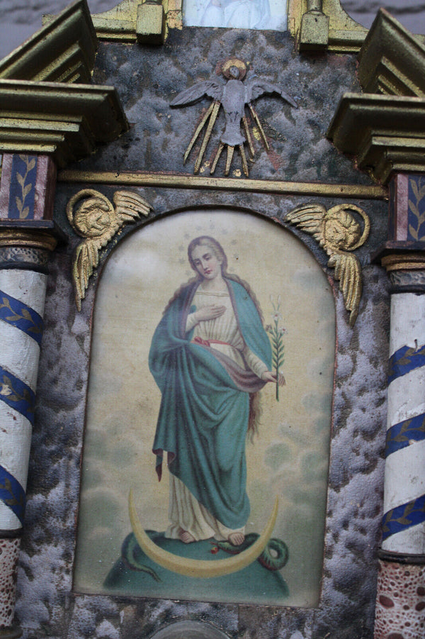 Antique religious home altar wood carved toys rare monstrance crucifix 1900s