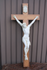 Antique 35" XL church Belgian wood carved crucifix ceramic corpus christ