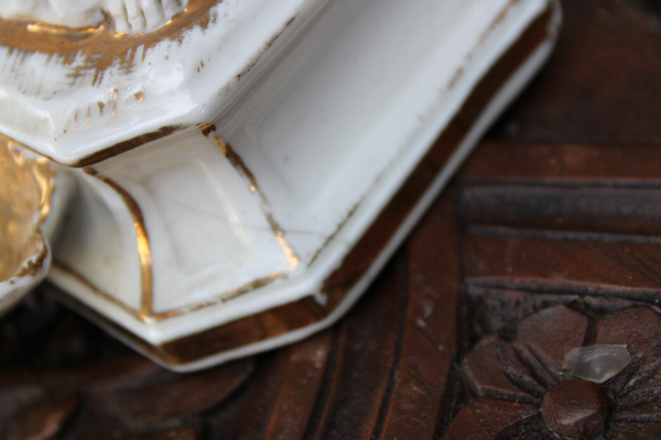 Antique large french vieux paris porcelain wood cross crucifix calvary religious