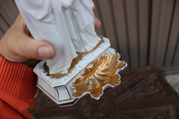 Antique large french vieux paris porcelain wood cross crucifix calvary religious