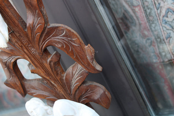 Antique large french vieux paris porcelain wood cross crucifix calvary religious