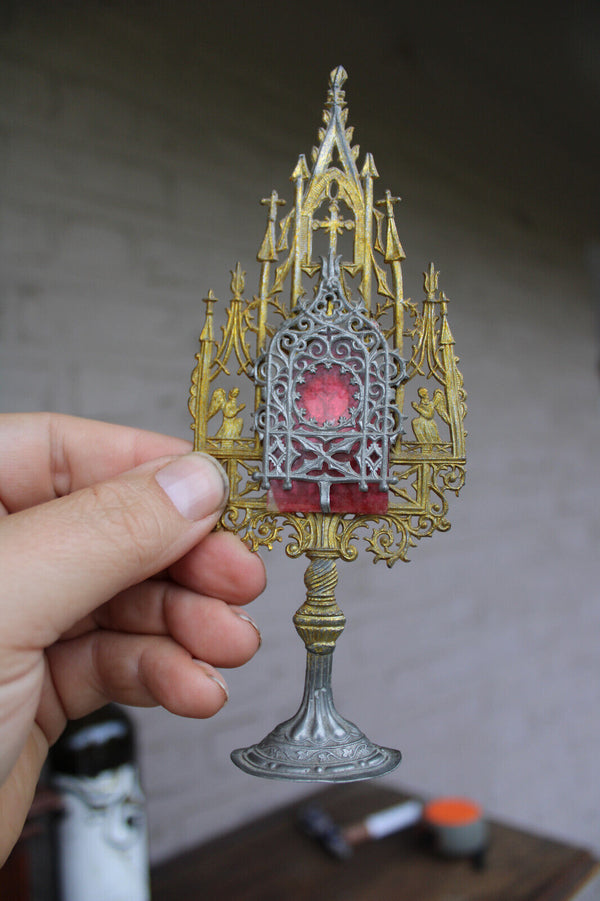 Antique religious home altar wood carved toys rare monstrance chalice 1900s