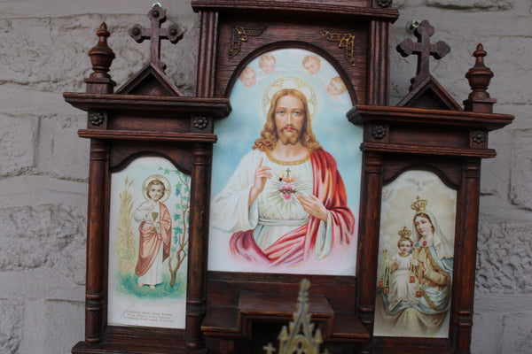 Antique religious home altar wood carved toys rare monstrance chalice 1900s