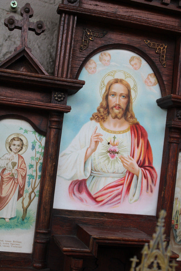 Antique religious home altar wood carved toys rare monstrance chalice 1900s