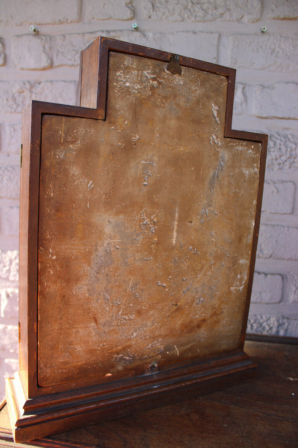 antique neo gothic triptych relief terracotta holy family bible text wood frame