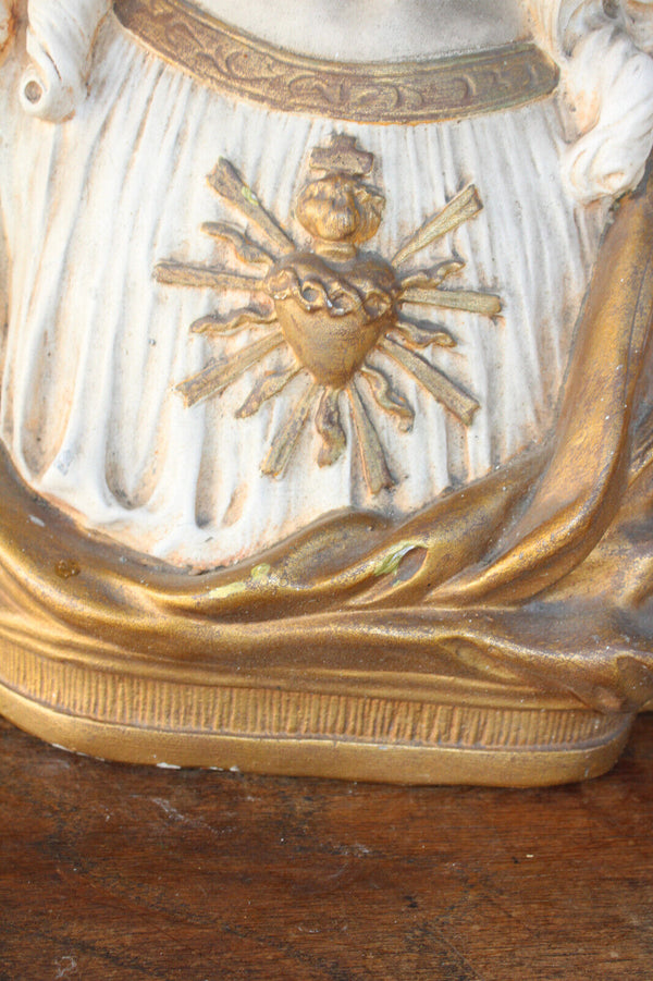 Antique ceramic chalk bust statue sacred heart jesus signed
