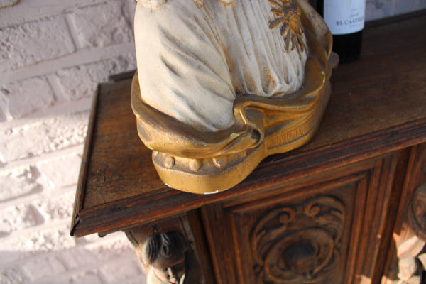 Antique ceramic chalk bust statue sacred heart jesus signed