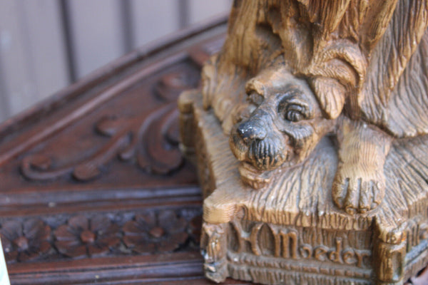 Antique Ceramic XL statue our lady of flanders lion signed MERLINI religious