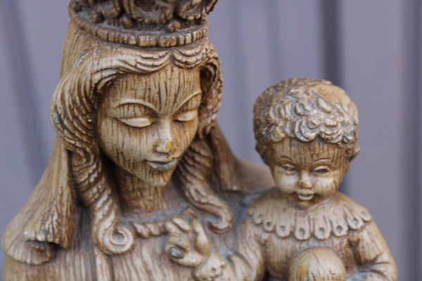 Antique Ceramic XL statue our lady of flanders lion signed MERLINI religious