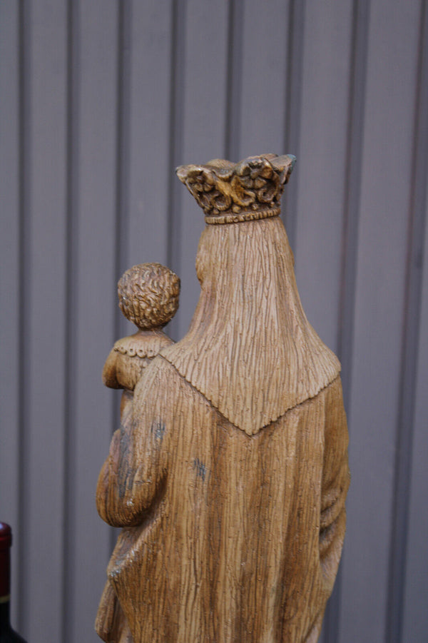 Antique Ceramic XL statue our lady of flanders lion signed MERLINI religious