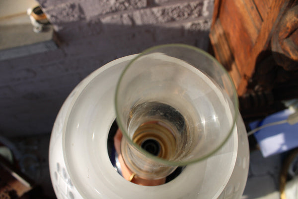 LARGE cobalt blue limoges porcelain decor table lamp glass shade