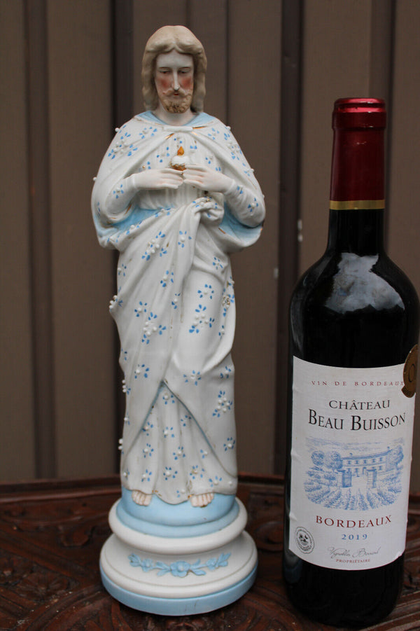 Antique bisque porcelain saint sacred heart jesus christ statue figurine