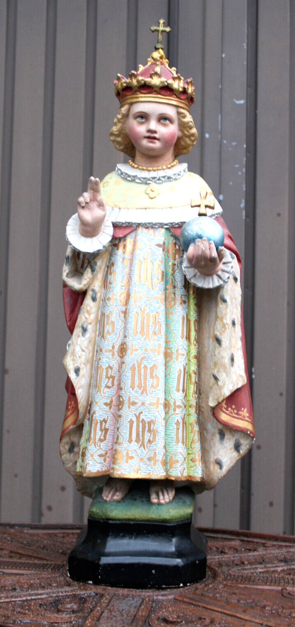 Antique large religious jesus of prague church statue rare