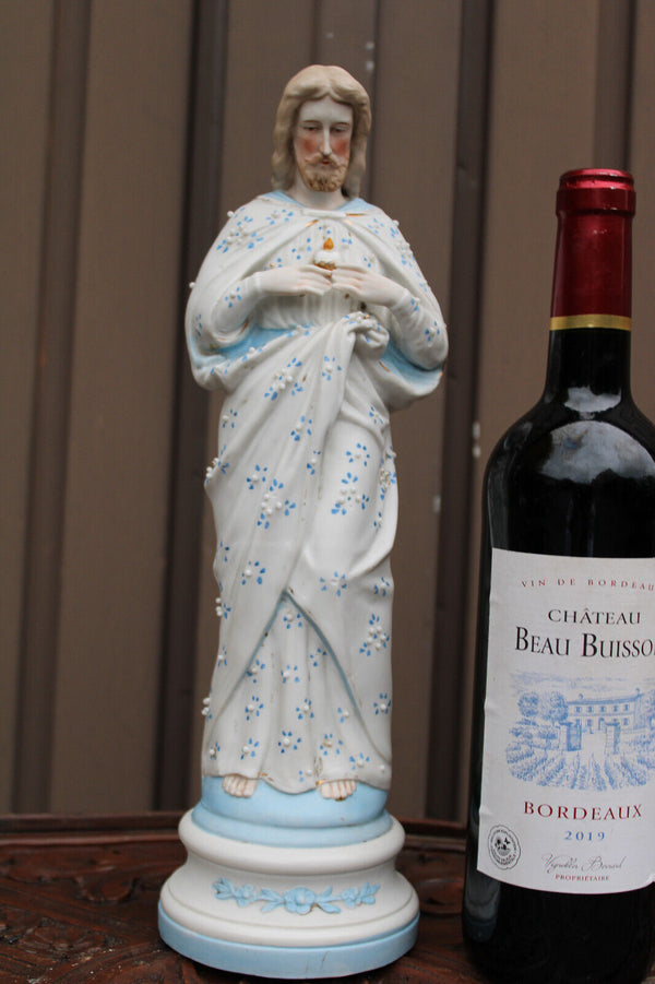 Antique bisque porcelain saint sacred heart jesus christ statue figurine