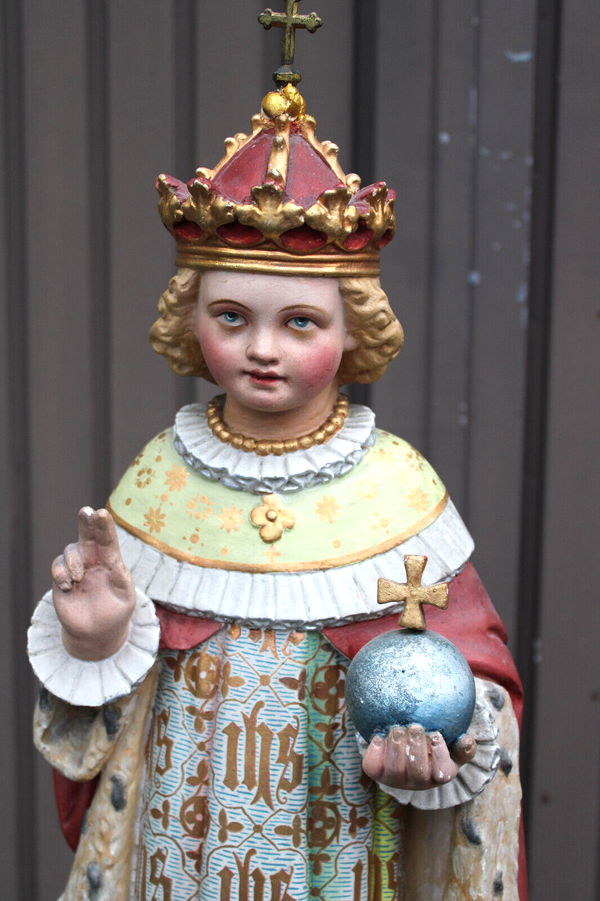 Antique large religious jesus of prague church statue rare