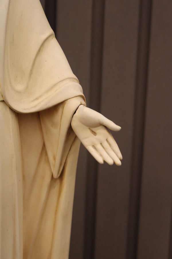 Antique XL Ceramic chalk sacred heart christ statue church religious signed