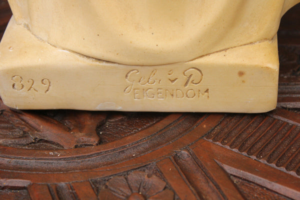 Antique XL Ceramic chalk sacred heart christ statue church religious signed