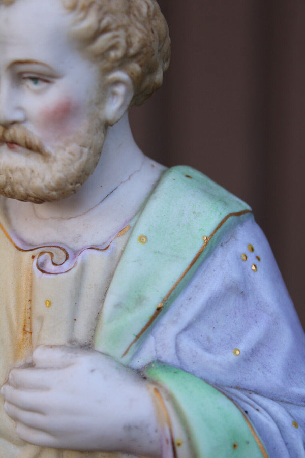 Antique french vieux paris porcelain bisque statue saint joseph