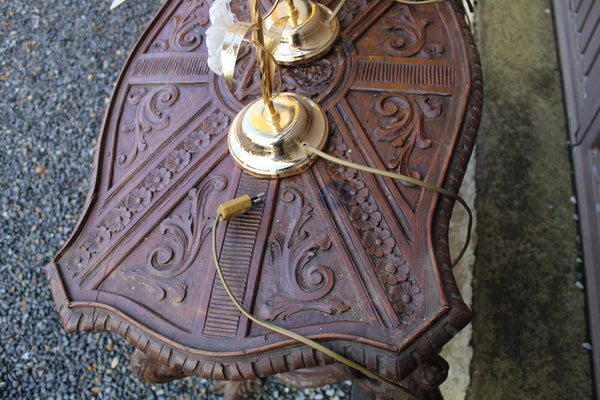 PAIR vintage Murano glass flower table lamps metal gold gilt 1970s