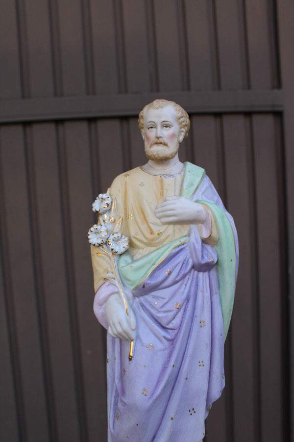 Antique french vieux paris porcelain bisque statue saint joseph