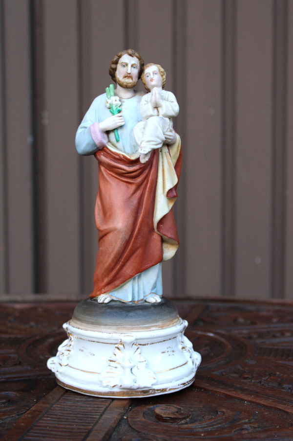 Antique french vieux paris porcelain bisque statue saint joseph