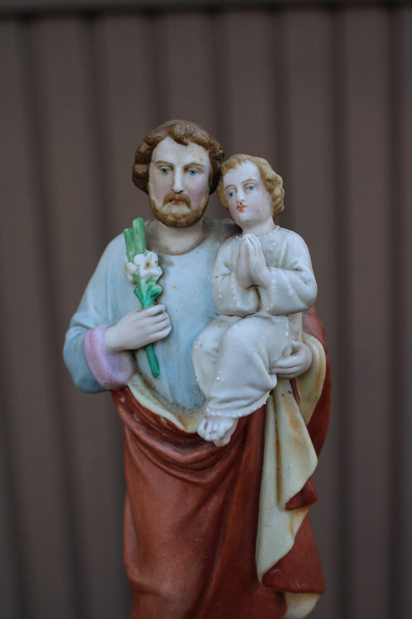 Antique french vieux paris porcelain bisque statue saint joseph