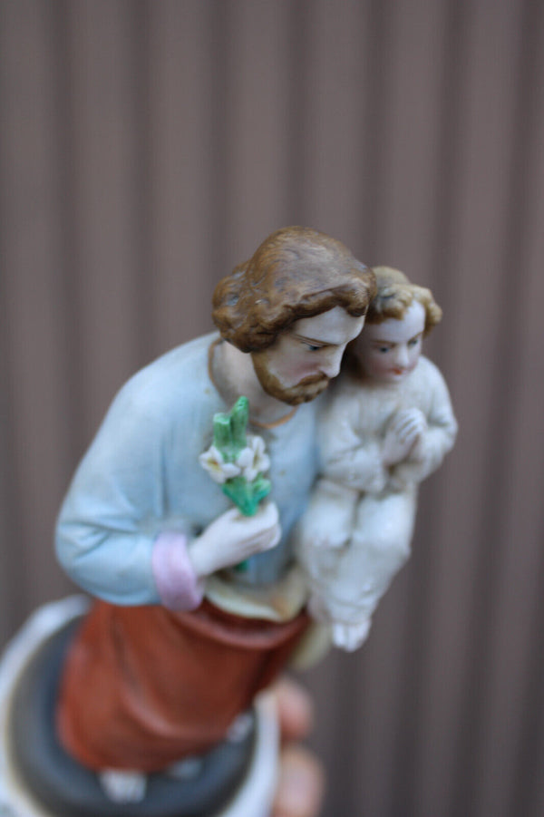 Antique french vieux paris porcelain bisque statue saint joseph