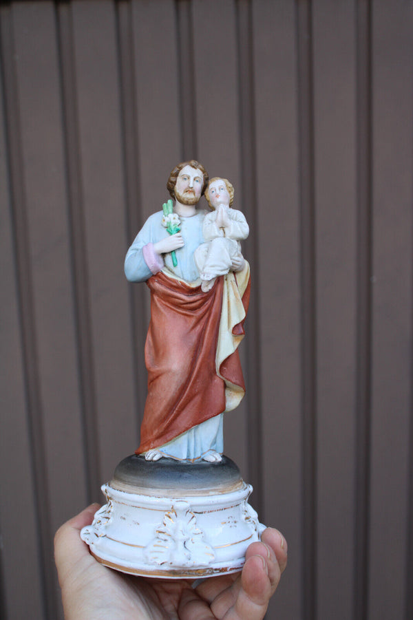 Antique french vieux paris porcelain bisque statue saint joseph