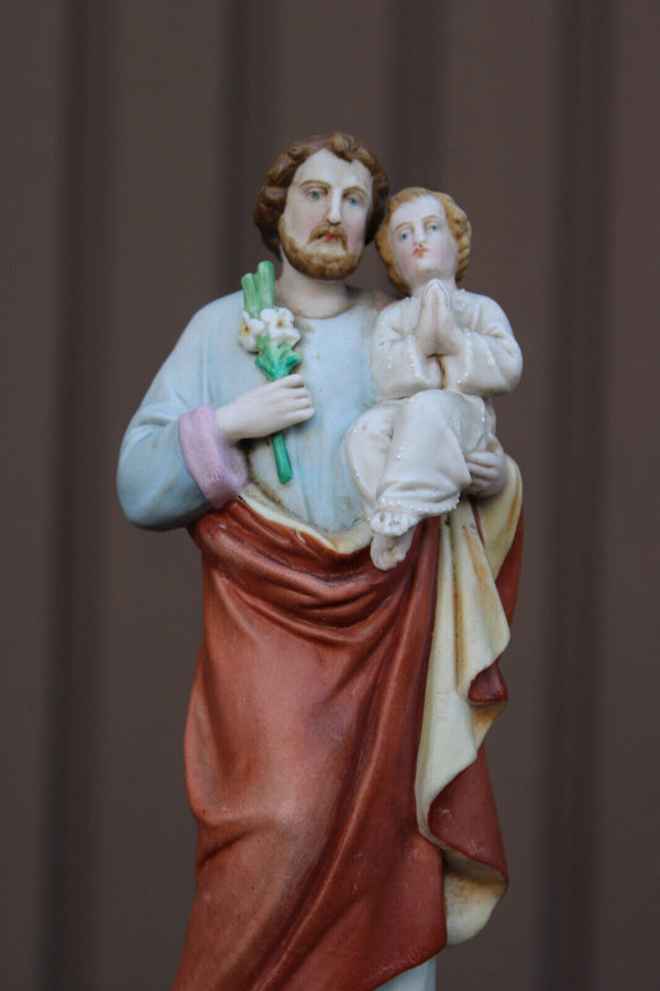 Antique french vieux paris porcelain bisque statue saint joseph