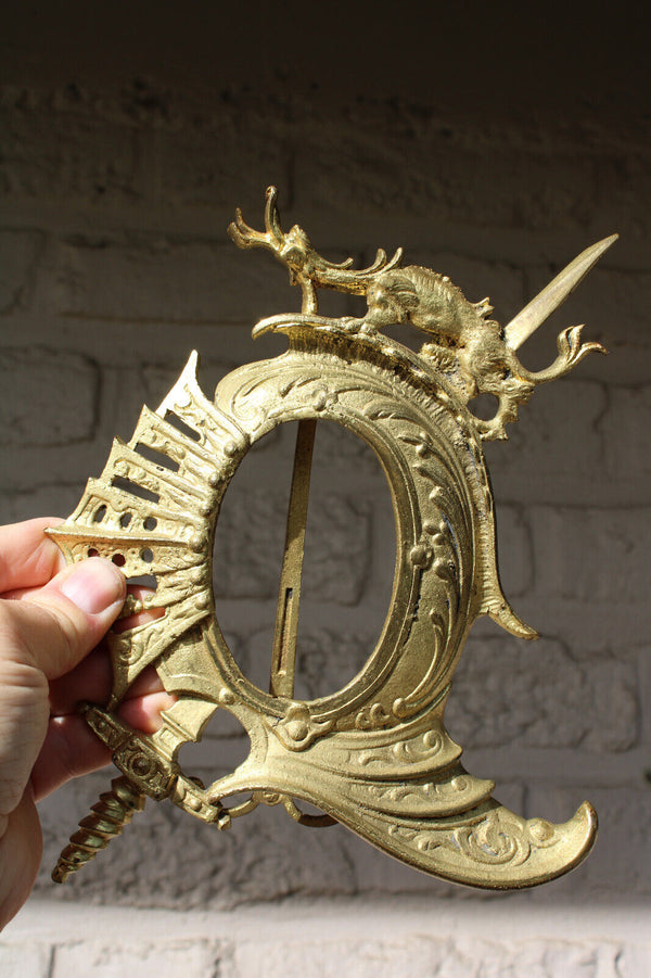 Antique brass dragon mythological sword picture photo frame