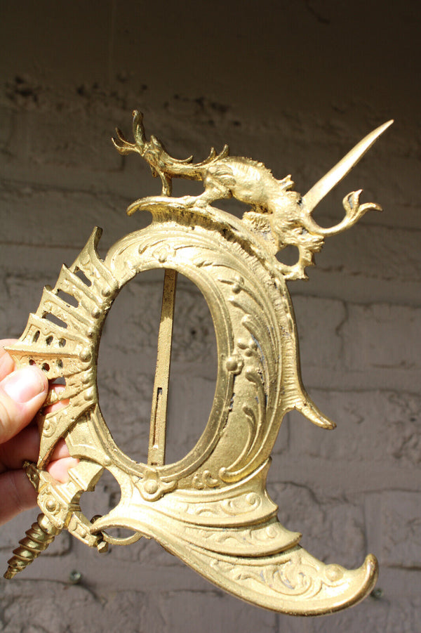 Antique brass dragon mythological sword picture photo frame