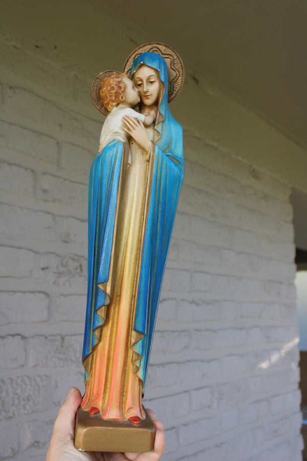 Antique ceramic chalk madonna figurine statue signed