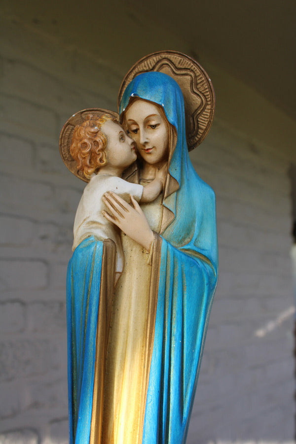 Antique ceramic chalk madonna figurine statue signed