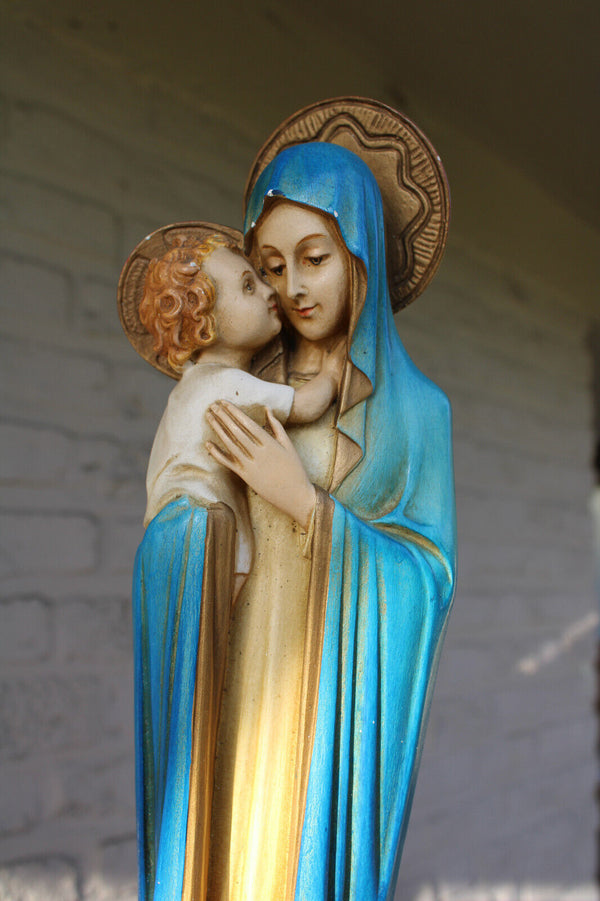 Antique ceramic chalk madonna figurine statue signed