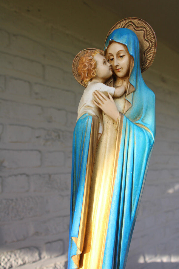 Antique ceramic chalk madonna figurine statue signed