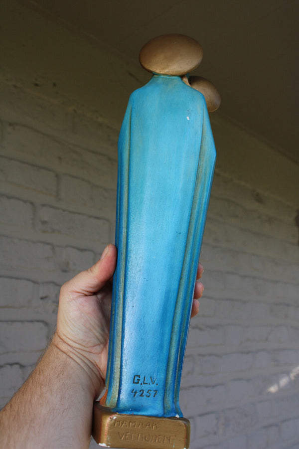 Antique ceramic chalk madonna figurine statue signed