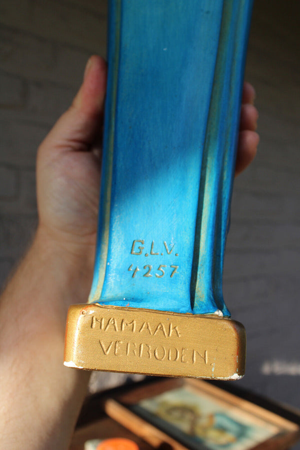 Antique ceramic chalk madonna figurine statue signed