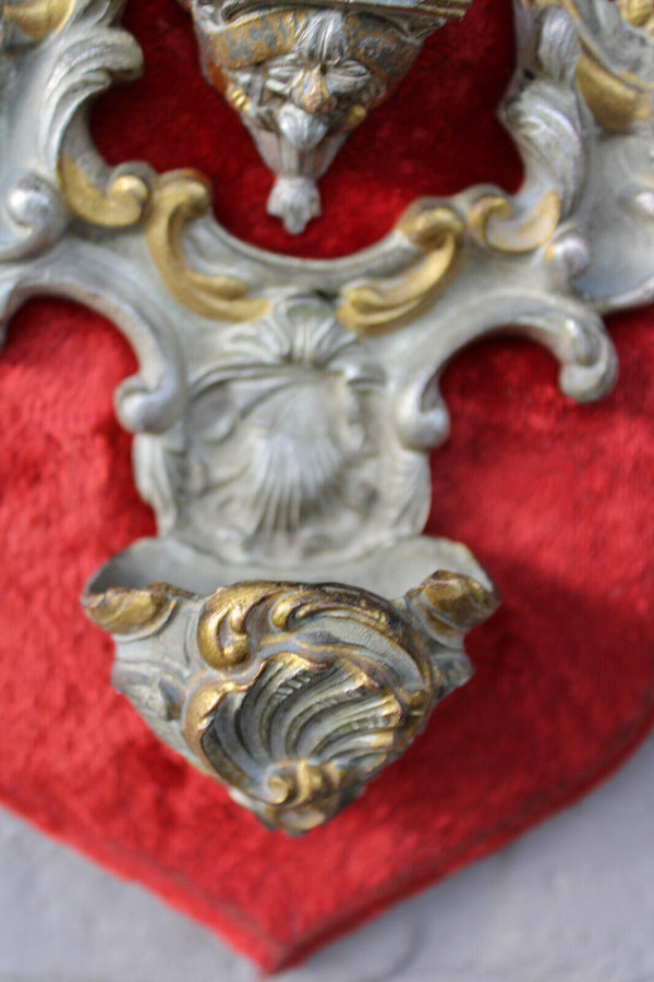 Antique French brass saint joseph statue figurine angels holy water font velvet