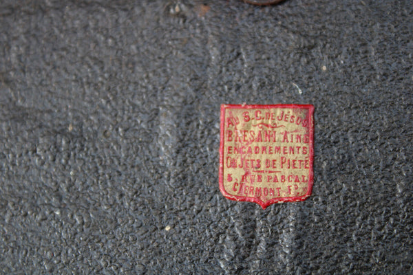 Antique French brass saint joseph statue figurine angels holy water font velvet