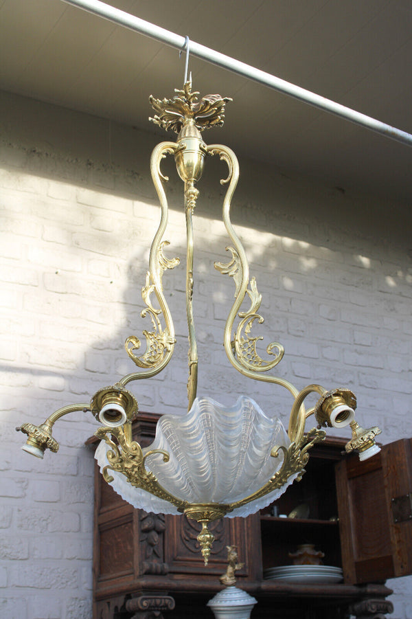Antique Bronze glass shells Chandelier lamp