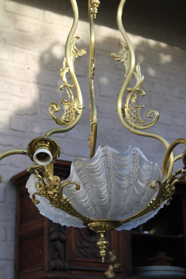 Antique Bronze glass shells Chandelier lamp