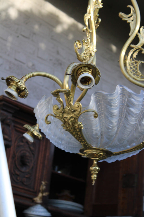Antique Bronze glass shells Chandelier lamp