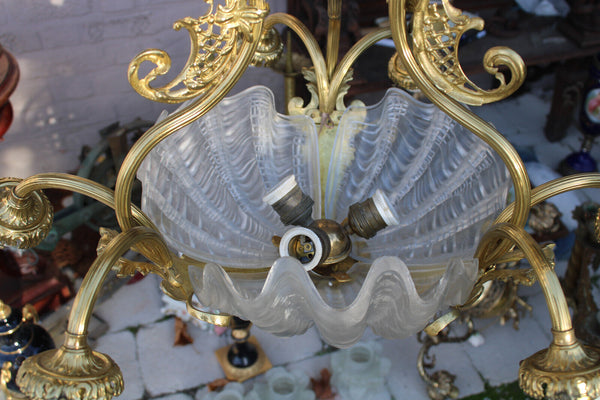 Antique Bronze glass shells Chandelier lamp