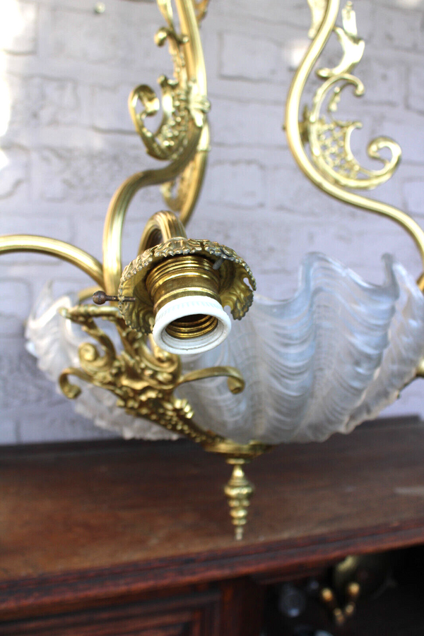 Antique Bronze glass shells Chandelier lamp