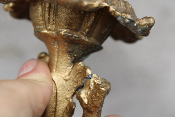 Antique XL spelter metal statue cornucopia lady horn putti cherub bird