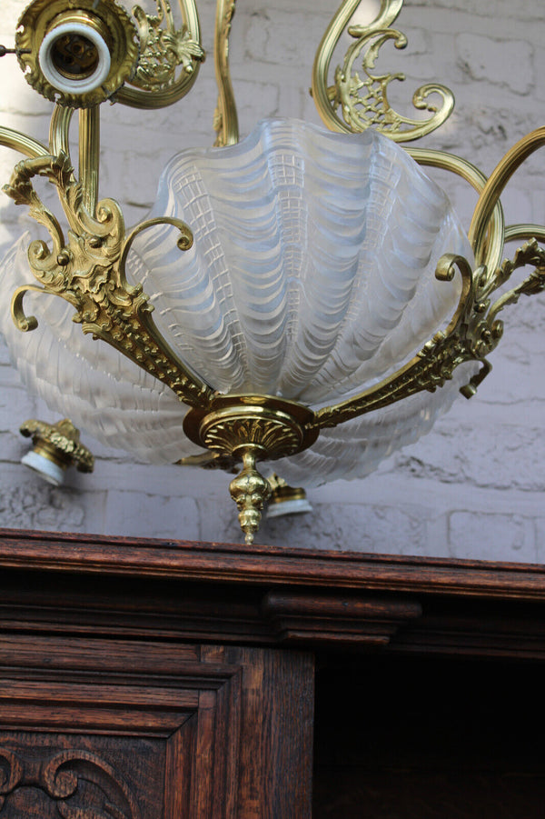 Antique Bronze glass shells Chandelier lamp