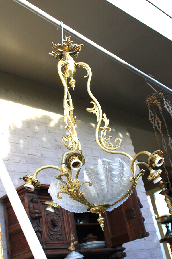 Antique Bronze glass shells Chandelier lamp