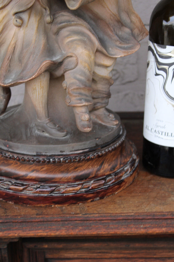 Antique BALESTRA  Terracotta signed Boy girl sculpure alabaster bowl shade 1950