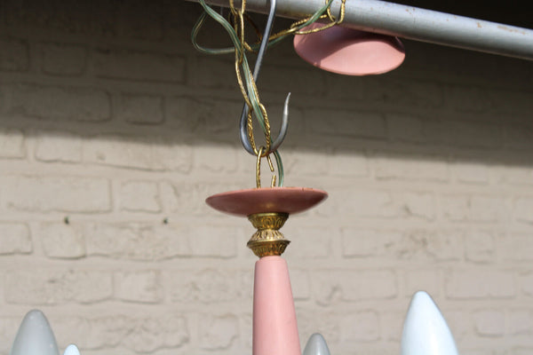 Vintage 1970 Metal pink 5 arm chandelier lamp